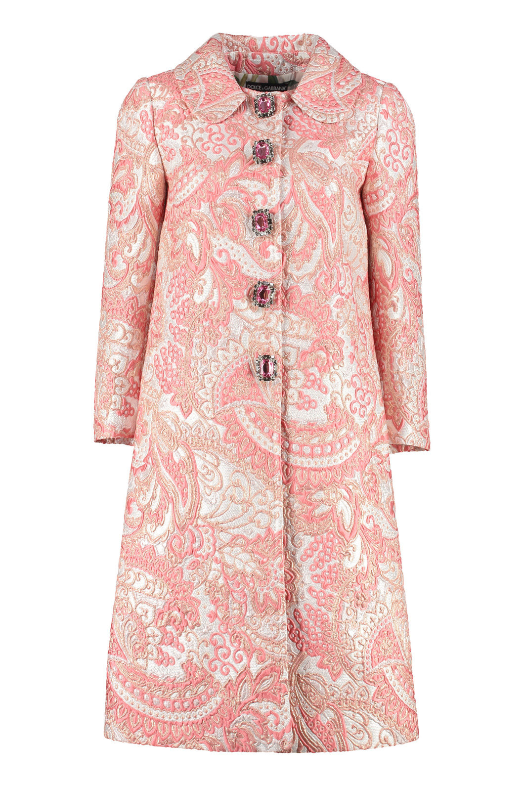 Cappotto in jacquard lamé con bottoni gioiello