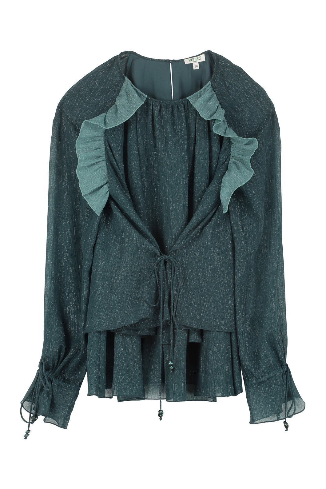 Blusa in crêpe con volant