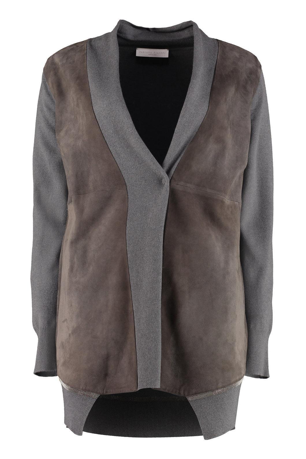 Cardigan con dettagli in pelle scamosciata